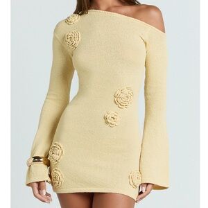 Showpo Yellow Crochet Off The Shoulder Dress